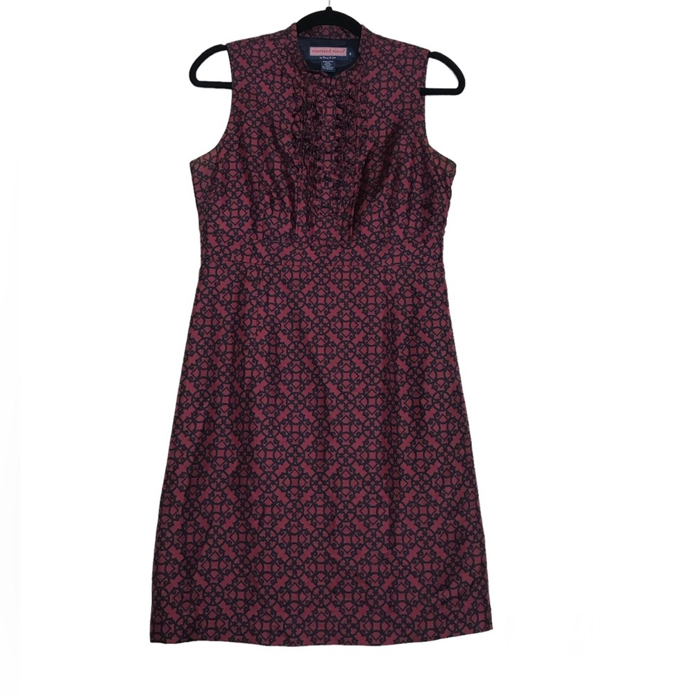 Vineyard Vines Silk Geometric Print Shift Dress Womens Size 6 Preppy Office